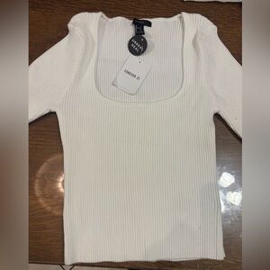 Forever 21 White Ribbed Knit Top Size Large BNWT